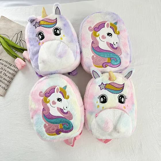 Unicórnio dos desenhos animados mochila de pelúcia crianças jardim de infância classe mochila grande capacidade mochila