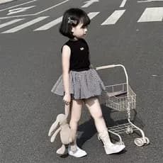 Meninas 2025 novo estilo terno dos desenhos animados bonito doce colete Bud calças verão versão coreana bonito Casual te