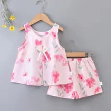Crianças algodão seda terno verão estilo fino meninas bebê sem mangas Shorts colete algodão seda Loungewear terno de dua