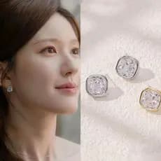 Novo estilo prata agulha diamante quadrado brincos de duas peças luz luxo High-End brincos Design nicho brincos
