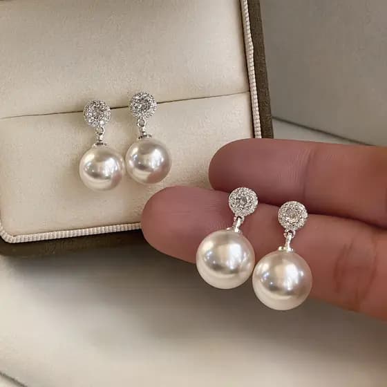 S925 prata agulha Shijia pérola brincos não perfurados luz luxo High-End brincos elegante temperamento All-Match brincos
