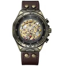 BINBOND Relógio De Pulso Masculino Vintage Bronze Esqueleto Mecânico Luminoso À Prova D'água Com Enrolamento Automático