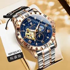 BINBOND Relógio Masculino Mecânico Automático Starry Sky Tourbillon Fase Da Lua De Pulso À Prova D'água