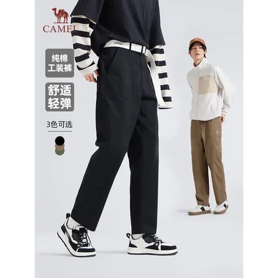 Camelo roupas masculinas 2026 primavera outono novo estilo solto mais magro olhar respirável esportes ao ar livre algodã