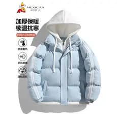 Espantalho jaqueta acolchoada com capuz, masculina, feminina, inverno, falsa, duas peças, acolchoada, espessada, quente,