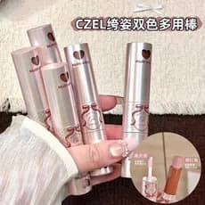 [Novo produto] CZEL CZEL Duas cores multiuso Stick Blush iluminador iluminador labial bochecha brilho de água de dupla u