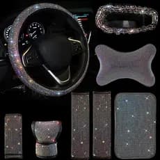 Capa de volante de carro estilo diamante Moda Hot Diamond Capa de espelho retrovisor Full Diamond Encosto de cabeça Capa