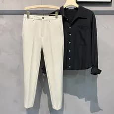 Calças casuais masculinas pés pequenos magro-ajuste tornozelo-perna calças moda All-Match High-End luz estilo maduro mão