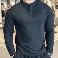 Europeu Goods Henry Collar Moletom Masculino High-End Sense Slim-fit Macacão de Manga Comprida Camiseta