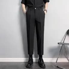 Calças de terno masculinas Slim-fit pés pequenos Anti-rugas não-passar calças casuais de negócios High-End Drape preto