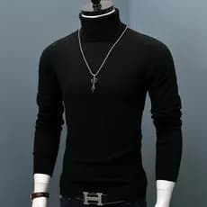 Suéter de gola alta de inverno masculino camisa de fundo de malha manter quente juventude lapela interna pulôver de cor