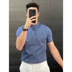 Camisa polo de negócios estilo maduro leve estilo masculino tensão Wear Henry camisa gola alta de manga curta muscular m