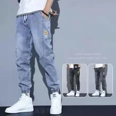 Verão estilo fino solto-Tie-Leg Harem calças compridas Jeans masculinos 2024 primavera outono tamanho grande Casual torn