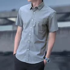 Camisa masculina de manga curta 2024 verão camisa de manga curta meia manga cor sólida Casual Slim-Fit versão coreana ro