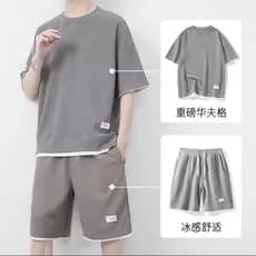 Waffle Shorts terno masculino verão seda gelo respirável de manga curta Street Wear bonito conjunto combinando roupas es
