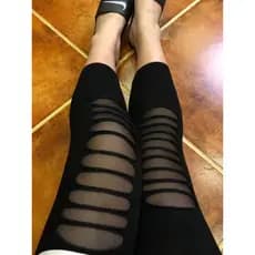 Mulheres Leggings feminino estilo fino verão Plus Size gordura MM elástico rasgado gaze rendas calças cortadas feminino