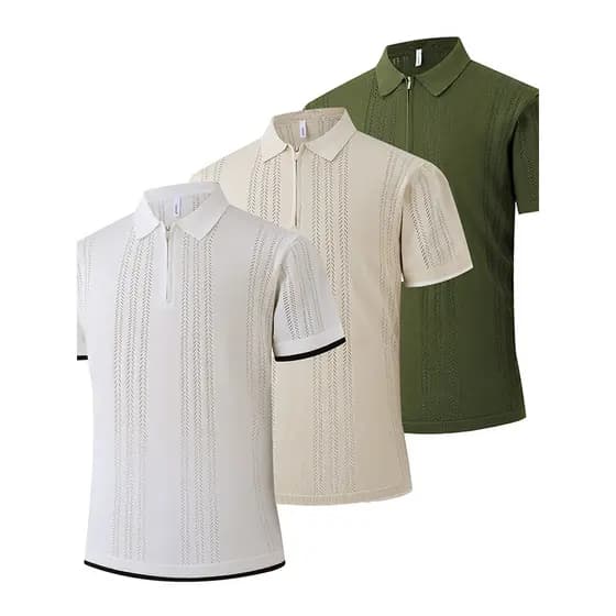 Camisa polo masculina de manga curta lapela meio zíper oco respirável cor-bloqueando camisa polo de malha verão legal ge