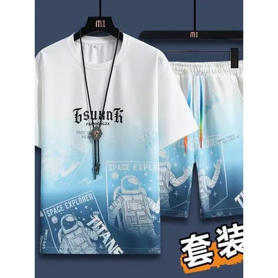 Homens verão gelo seda terno Street Wear camiseta Shorts de manga curta cor gradiente roupas esportivas casuais terno de