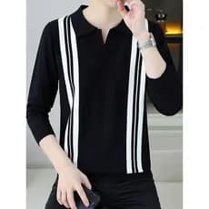Primavera outono novo estilo camisola masculina estilo britânico Retro listras contraste cor magro-ajuste malha topo neg