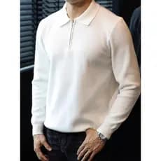 Suéter masculino com lapela e meio zíper, estilo britânico, solto, Casual, manga comprida