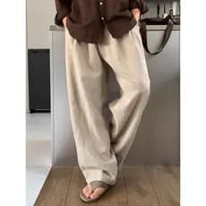 {Drape verão} cintura elástica algodão linho preguiçoso esfregar calças soltas em linha reta versão coreana moda calças