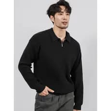 Outono inverno masculino lapela meio zíper pulôver suéter Slim-fit americano retrô negócios Casual todos @