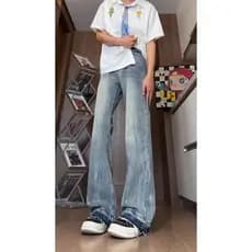 Textura lavada angustiado Jeans retos masculino outono americano Street Wear Retro High-End solto Casual ligeiramente qu
