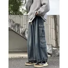 Calças grandes japonesas High Street americano Retro Multi-bolso macacão Jeans masculino funcional Bloomers de perna lar