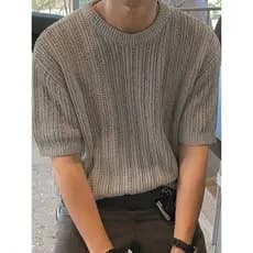 Design oco malhas camiseta masculina verão fino solto em torno do pescoço manga curta versão coreana na moda nicho meia