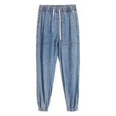 Primavera verão Metes cintura elástica fina Tencel Jeans masculino confortável All-Match macio respirável calças comprid