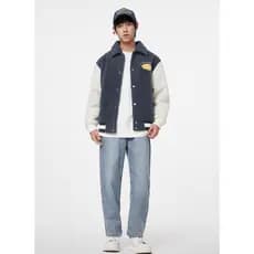 Inverno novo estilo Metes masculino cordeiro velo contraste cor uniforme de beisebol quente acolchoado jaqueta Casual Al
