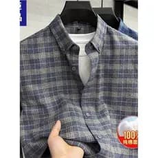 Primavera outono 100% Xinjiang algodão de manga comprida masculino Casual manga comprida camisa de algodão puro xadrez d