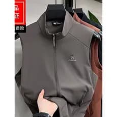 Primavera outono colete masculino superior impermeável gelo seda de secagem rápida roupas masculinas cor sólida simples