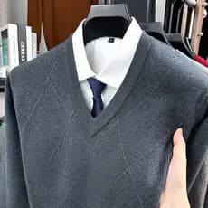 High-End pai Wear outono inverno novo estilo camisola engrossado quente de meia-idade gola coração Casual camisa de fund