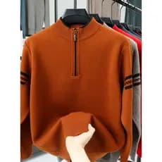 High-End malhas masculinas outono inverno novo estilo engrossado meia gola alta zíper camisola à prova de vento quente c