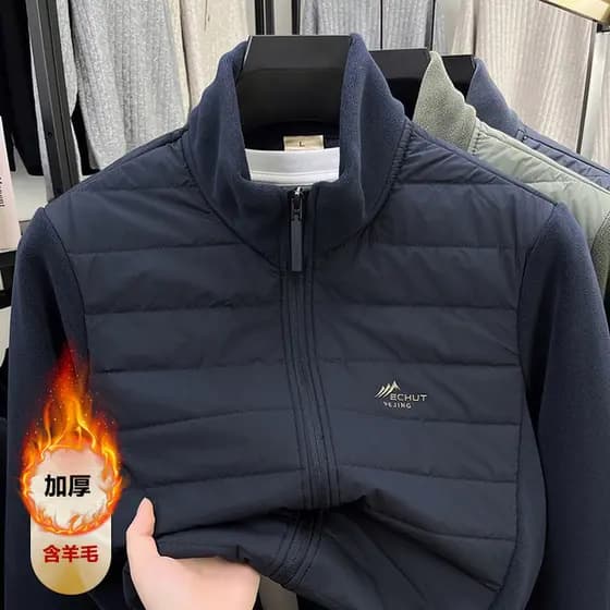 2025 Novo Estilo Polar Fleece Costura Jaqueta Masculina Outono Inverno Casaco de Algodão Leve Gola Alta Jaqueta Casual L