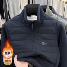 2025 Novo Estilo Polar Fleece Costura Jaqueta Masculina Outono Inverno Casaco de Algodão Leve Gola Alta Jaqueta Casual L