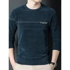 Primavera outono fino Chenille camisola masculina novo estilo em torno do pescoço jovem de meia-idade cor sólida Base ma