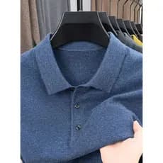 Oldos City Sweater Masculino 100 Lã Pura Lapela Suéter de Manga Curta Masculino Meia-Idade Fundo de Meia Manga