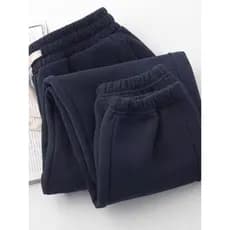 Primavera 2026 novo estilo 320g pesado azul marinho sarja All-Match pé-Legging Sweatpants feminino solto calças casuais