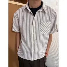 Americano Retro listrado Seersucker camisa de manga curta das mulheres dos homens verão alta inteligência sentimento fre