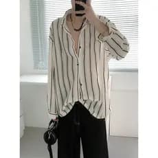 Xiaoxiang estilo damasco oco listrado camisa masculina Design solto camisa Casual novo estilo de manga comprida protetor