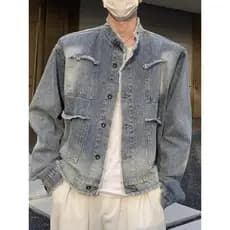 Design nicho desgastado Denim jaqueta masculina primavera ins High street Wear Retro lavado gradiente jaqueta solta