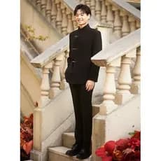 Novo estilo chinês estilo chinês estilo chinês túnica terno masculino bonito terno preto gola alta terno jaqueta High-En