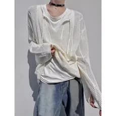 Versão coreana ins solto sentir oco blusa de malha masculina na moda Casual solto All-Match atado