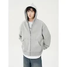 Americano cinza moletom com capuz jaqueta meninos Street Wear pesado Casual boxy curto solto zíper All-Match Cardi