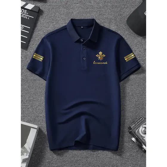 Luo Le Cock camisa polo de negócios de alta qualidade masculina de manga curta lapela verão fino ajuste tamanho grande i