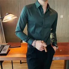 Verão novo estilo camisa masculina de manga comprida negócios Casual camisa de cor sólida versão coreana magro-ajuste nã