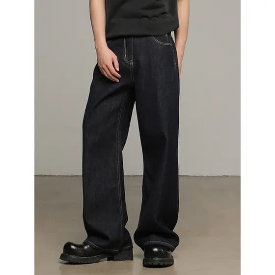 Original vaca azul preto solto em linha reta lavado Jeans masculino americano High Street ligeiramente deitado calças ca