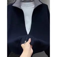 Outono inverno contraste cor lapela malha Cardigan meninos Casual simples gola camisola jaqueta solta oversize topo
